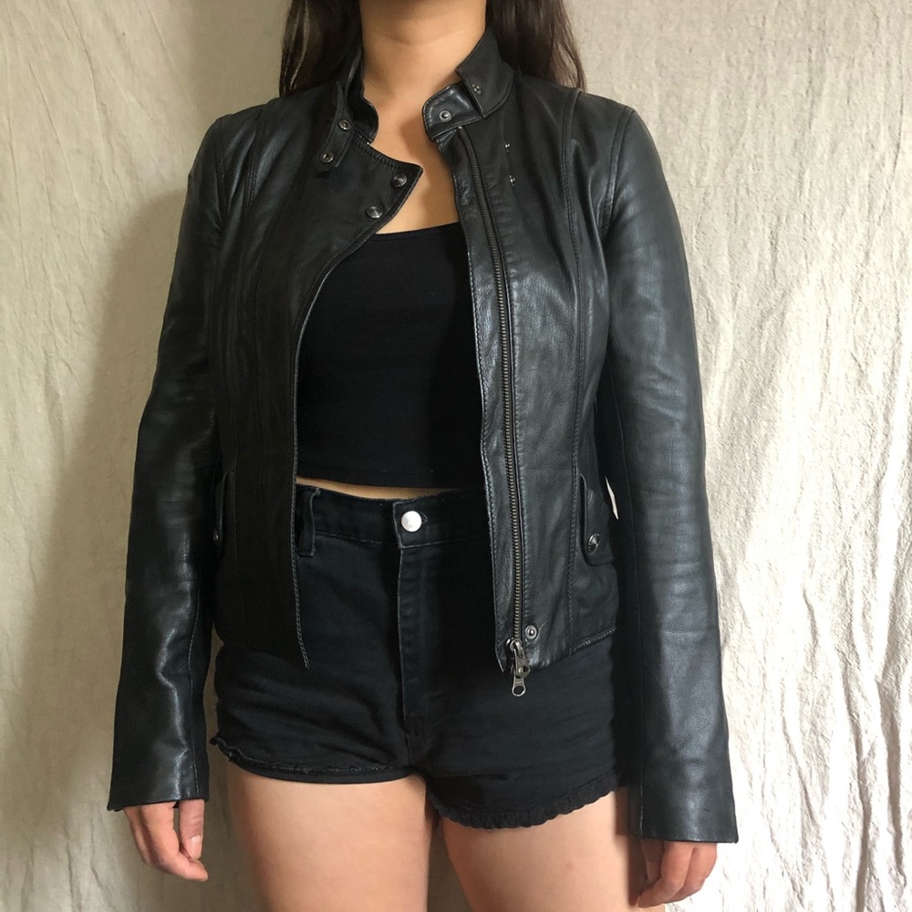 A|X Armani Exchange Black Moto Leather Jacket